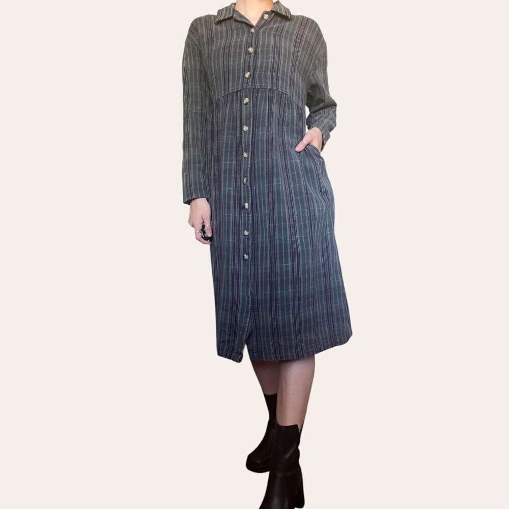 90s plaid long sleeve flannel button-up babydoll dress Original TY Wear - Large - Picture 2 of 8
